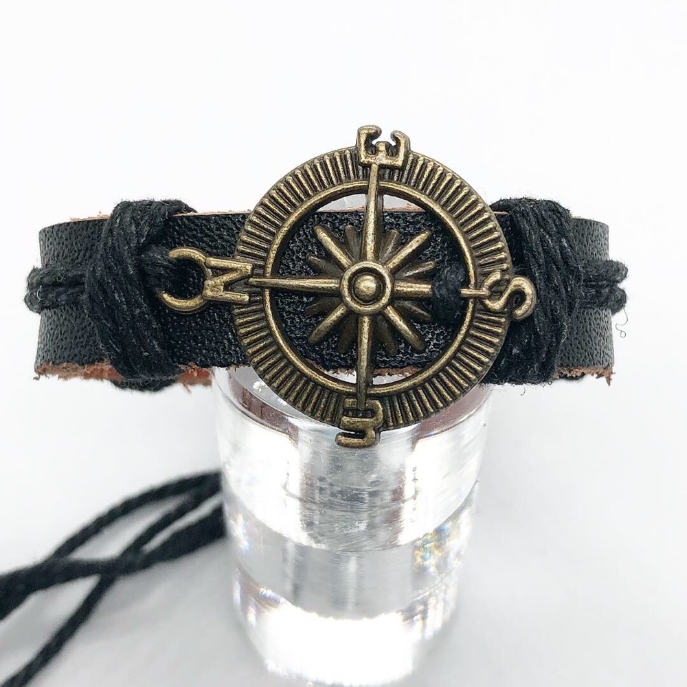 Black leather bracelet.